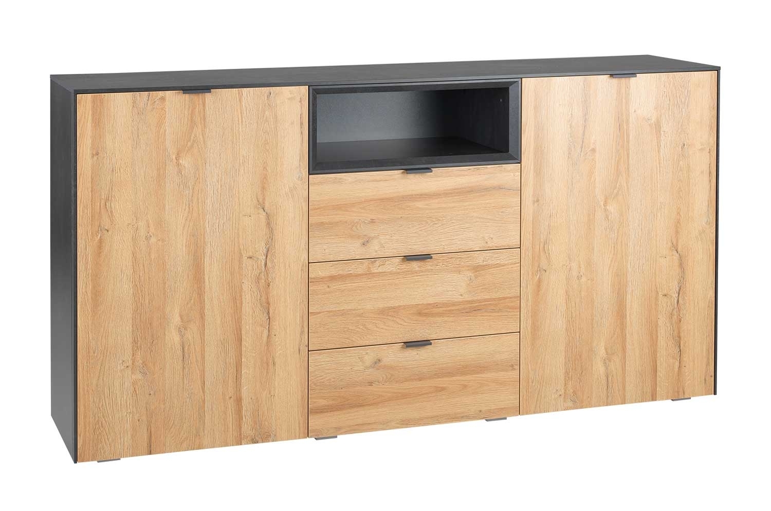 Sideboard in schwarz und Eichedekor mit 2 Türen Möbel Jack